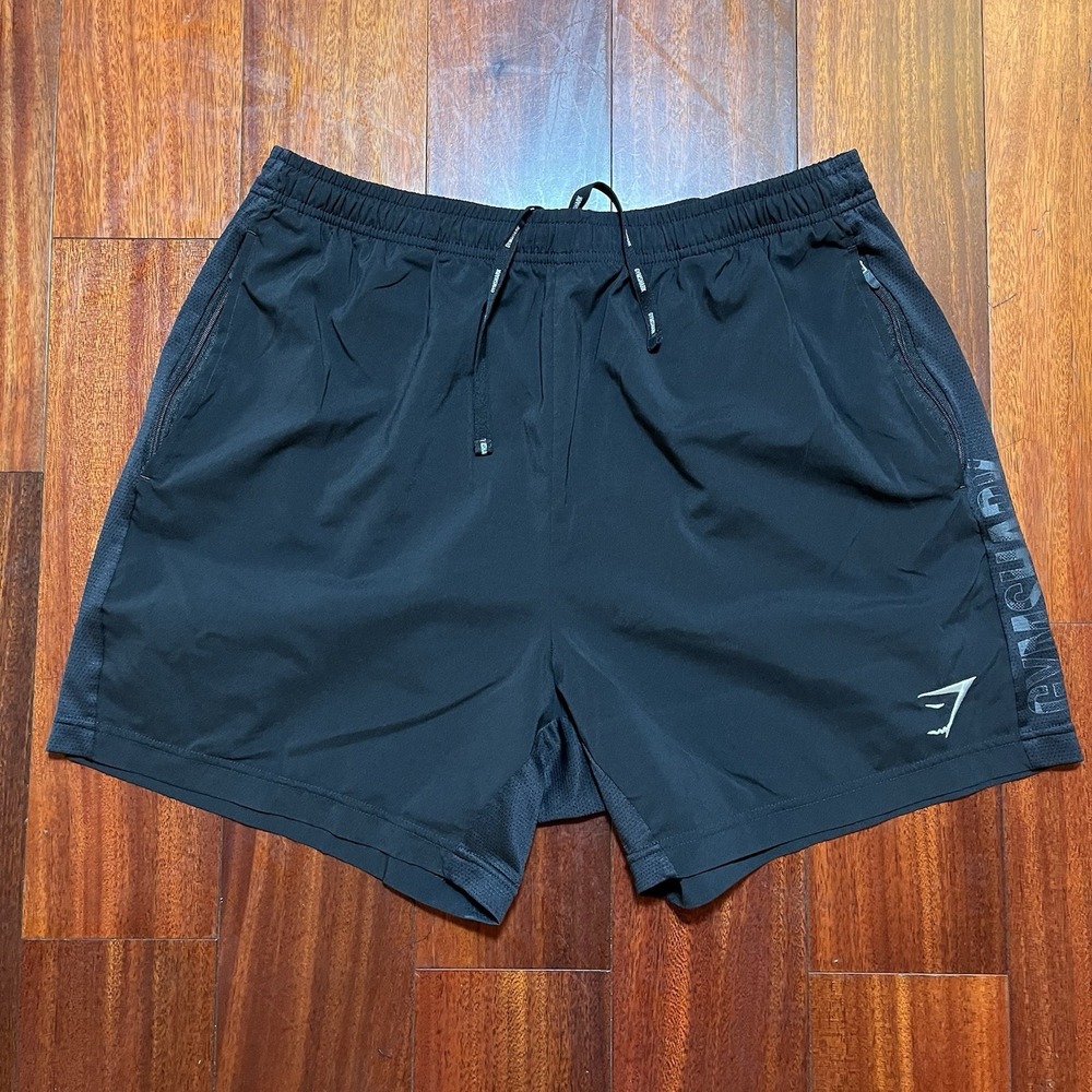 Gymshark Shorts Mens Extra Large Black Elastic Waist Drawstring Zip Pockets READ